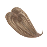 Human Hair Topper with Bangs #8/8/22 Rooted Cinnamon Brown and Sandy Blonde Balayage