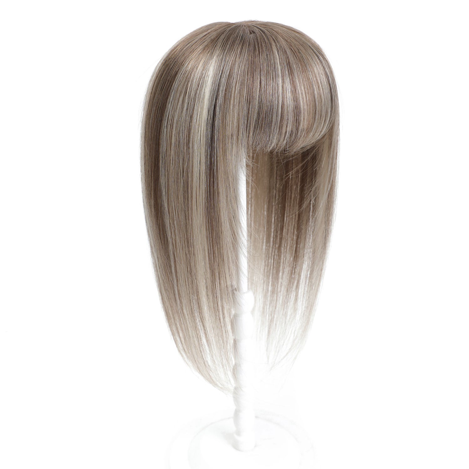 Human Hair Topper with Bangs #8a/8a/1001 Ash Brown Pearl Blonde Balayage