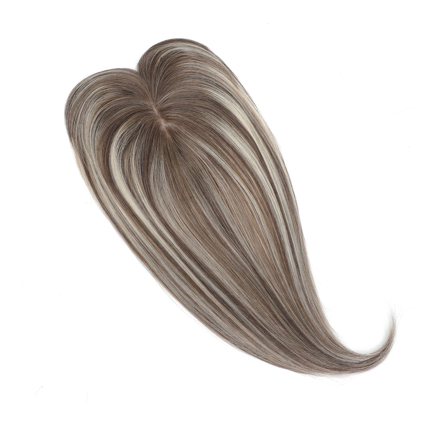 Human Hair Topper with Bangs #8a/8a/1001 Ash Brown Pearl Blonde Balayage