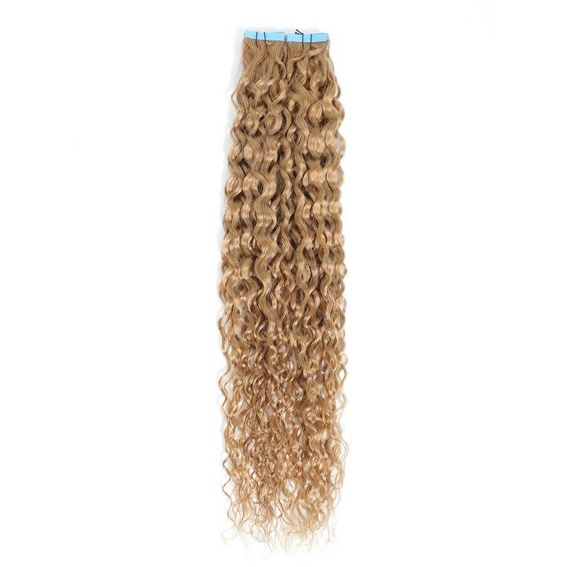 Curly Tape Human Hair Extensions 3B  #16 Natural Blonde