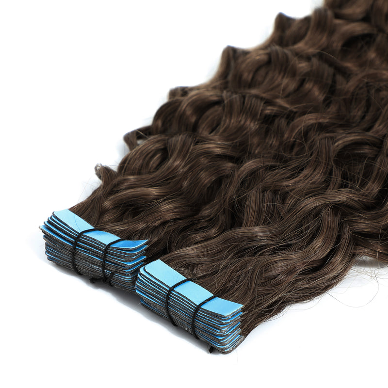 Curly Tape Human Hair Extensions 3B  #2 Dark Brown