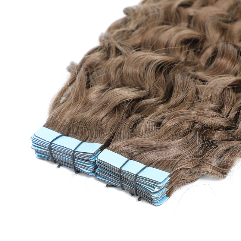 Curly Tape Hair Extensions 3B  #8a Ash Brown