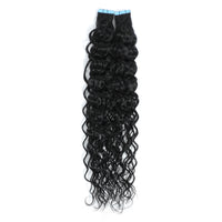 Curly Tape Human Hair Extensions 3B #1 Jet Black