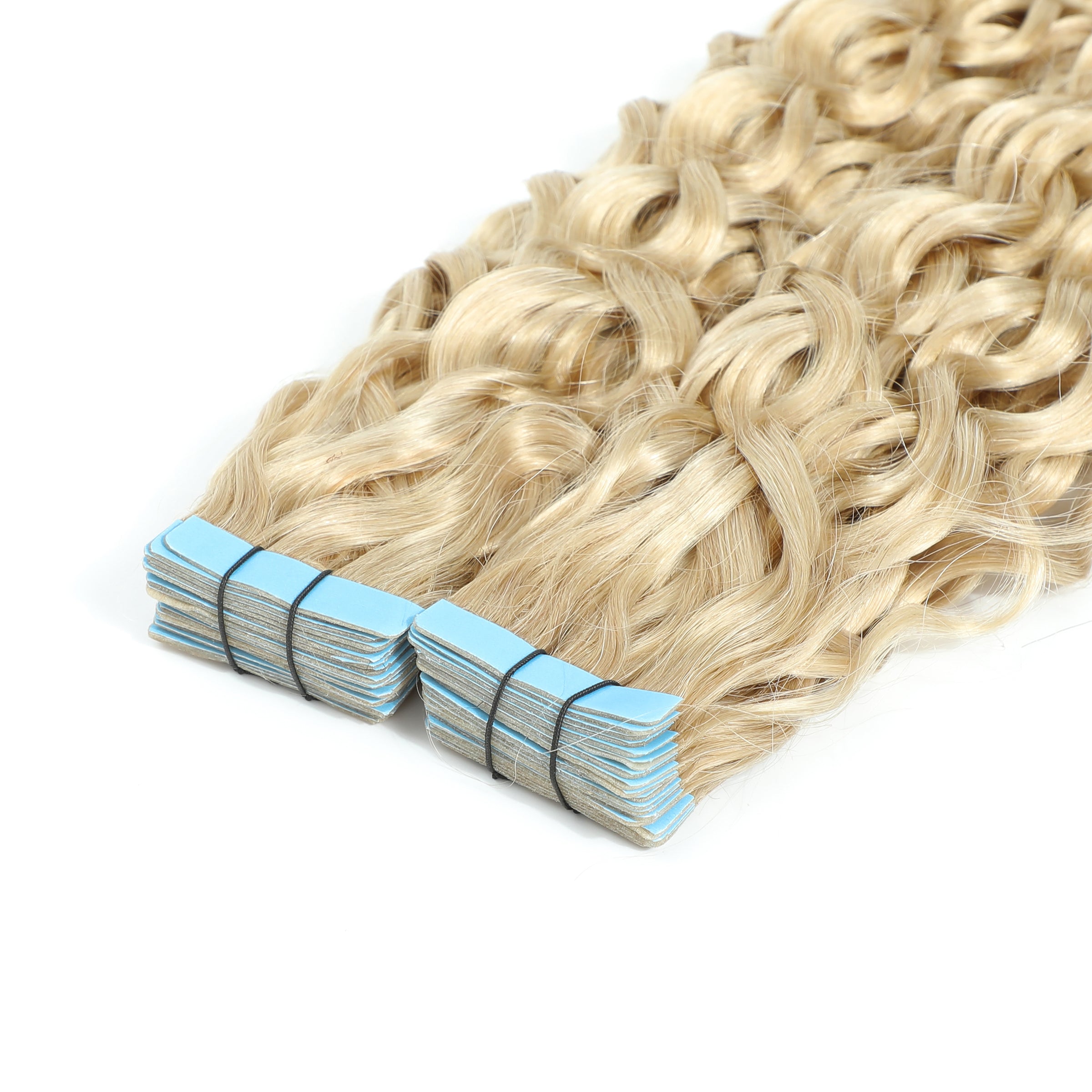 Curly Tape Human Hair Extensions 3B  #18a Ash Blonde