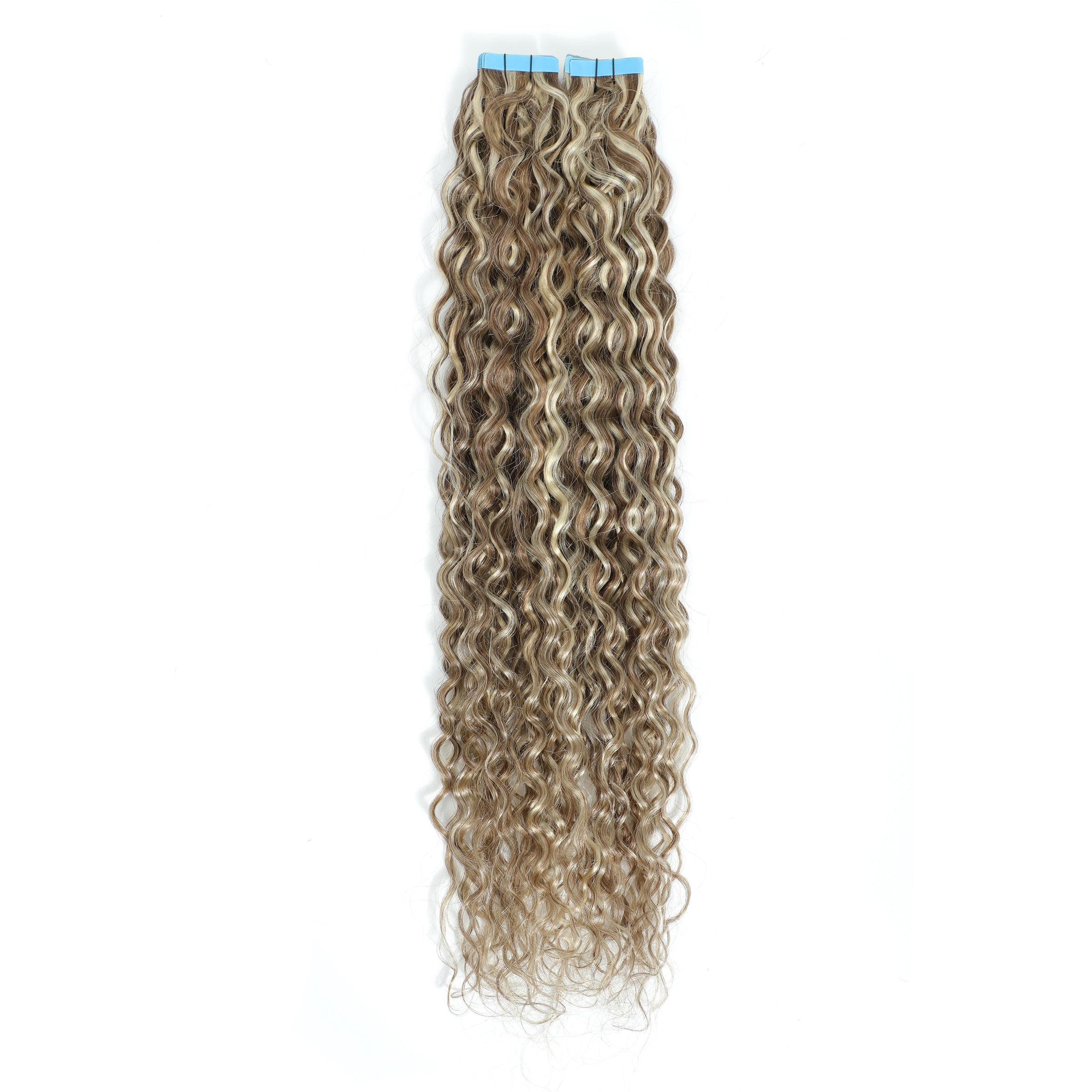 Curly Tape Hair Extensions 3B  #8/60 Brown & Platinum Blonde Highlights