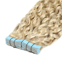 Curly Tape Human Hair Extensions 3B #17/1001 Ash and Pearl Blond Mix