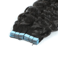 Curly Tape Human Hair Extensions 3B  #1b Natural Black