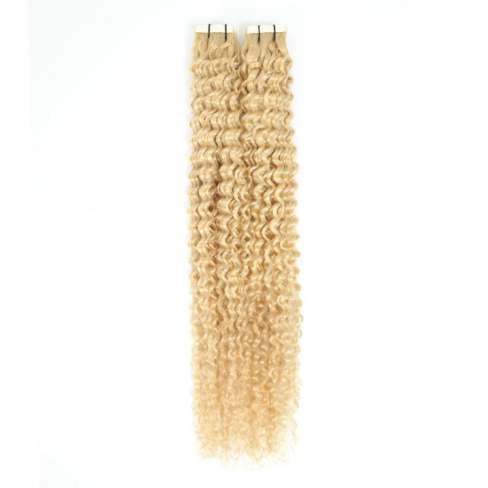 Curly Tape Hair Extensions  #60 Platinum Blonde