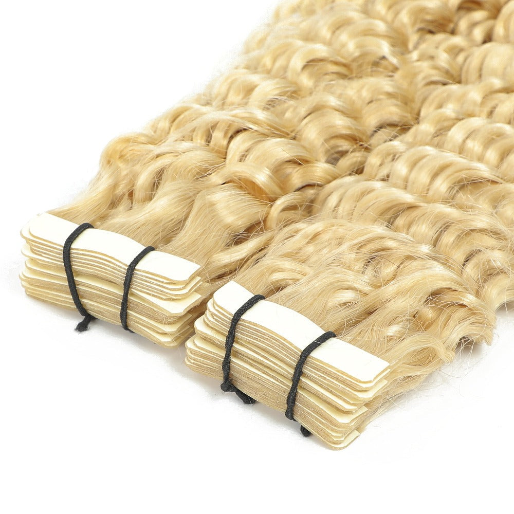 Curly Tape Hair Extensions  #60 Platinum Blonde