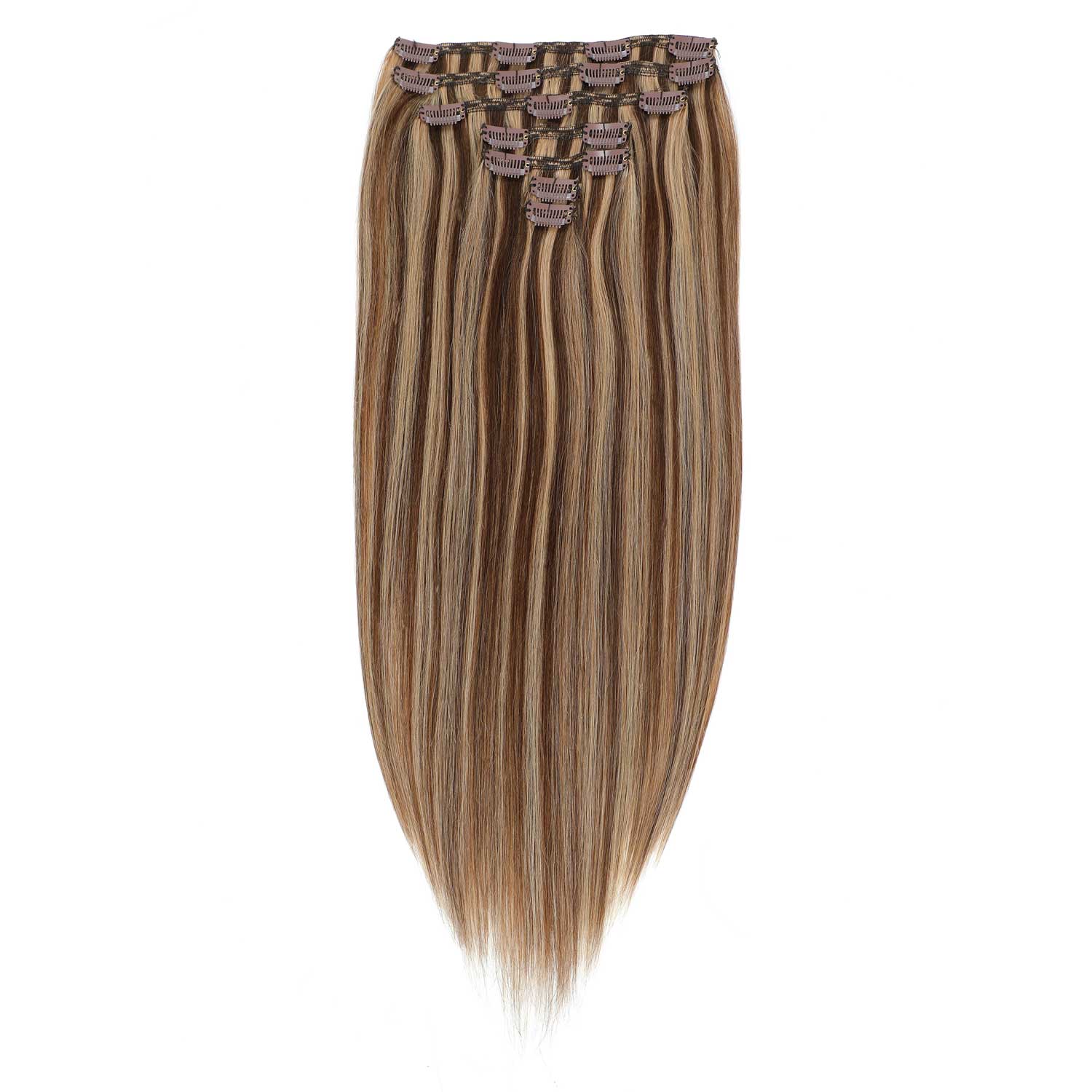 Clip In Hair Extensions 21 4 27 Chestnut Brown and Bronzed Blonde Mix