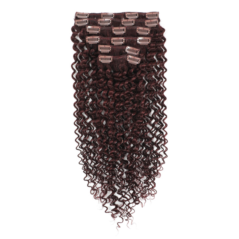 Curly Hair Clip In Human Hair Extensions 3C #99j Burgundy