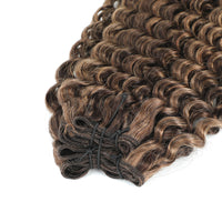 Weft Curly Hair Extensions 3C #2/10 Dark Brown and Caramel Highlights