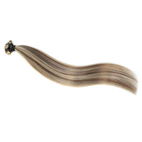 Blonde hair extensions on a white background