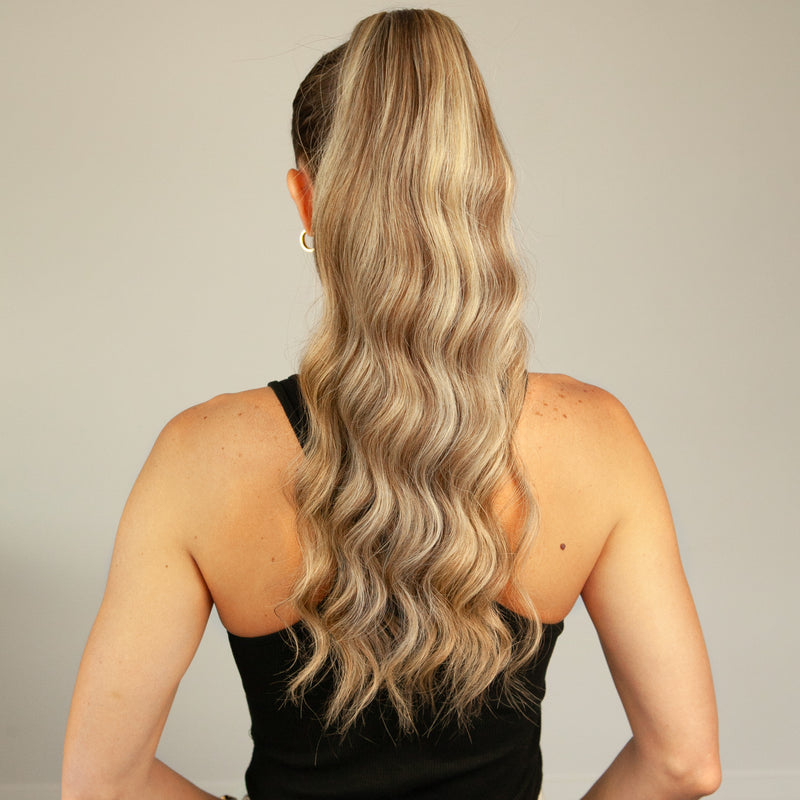 Ponytail Hair Extension #8/22 Ash Brown & Sandy Blonde Highlights