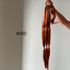 Copper hair extensions held by a hand against a neutral background with color code #350.