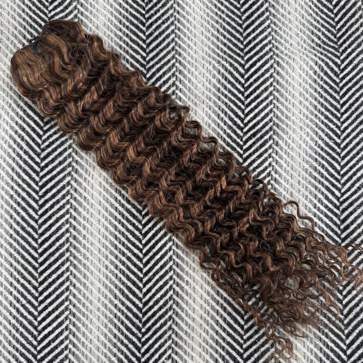 Weft Curly Hair Extensions 3C #2/10 Dark Brown and Caramel Highlights