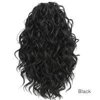 Jet black hair extension with wavy texture on a white background