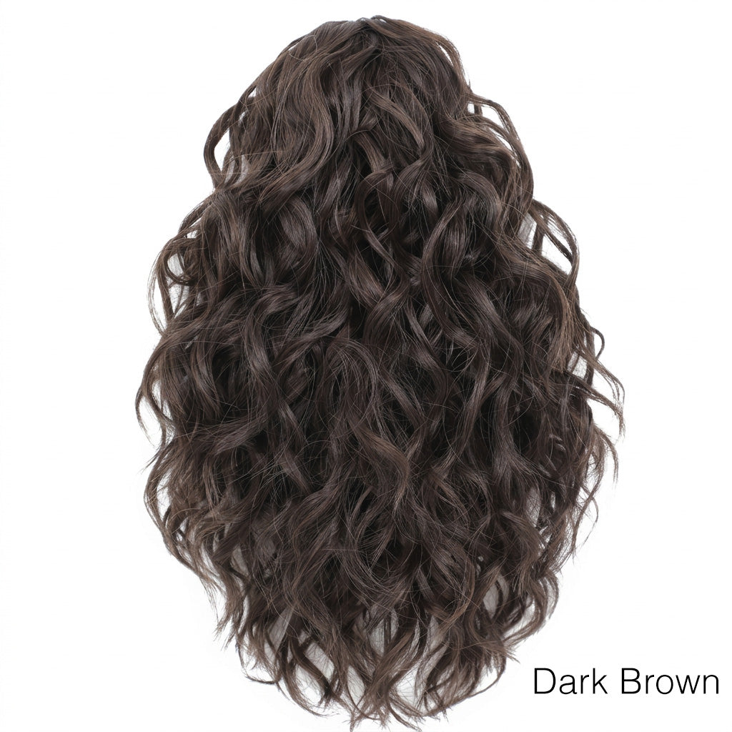 Brown wavy hair extension on a white background