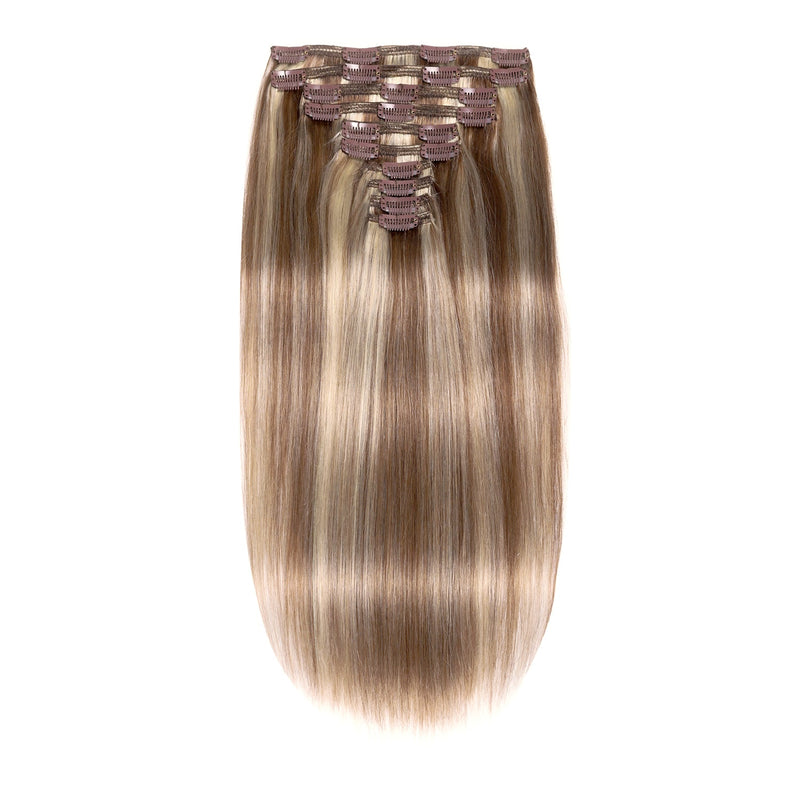 Clip In Hair Extensions 21" # 8/22 Cinnamon Brown and Sandy Blonde Mix