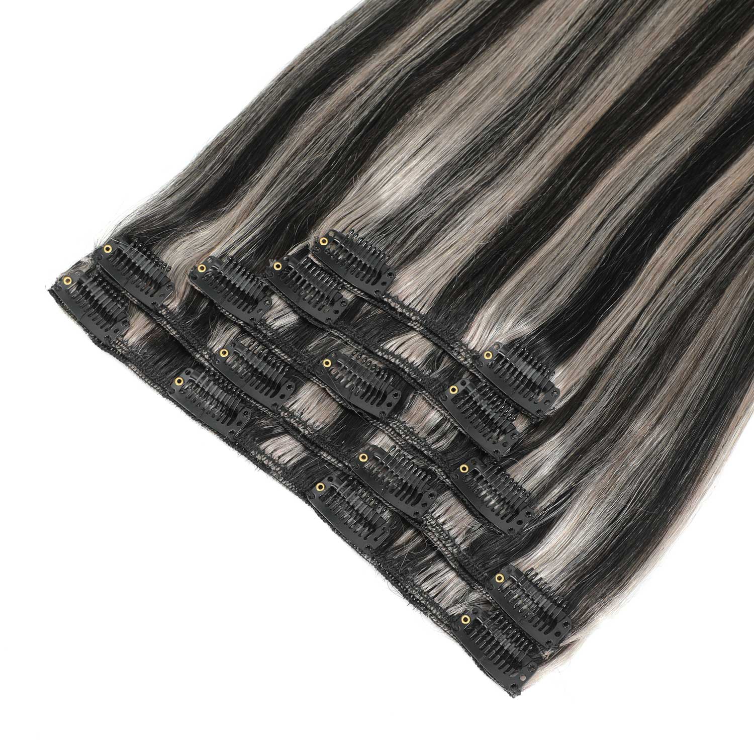 Clip In Hair Extensions #1b/Grey Natural Black and Grey Mix 13"