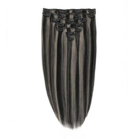 Clip In Hair Extensions #1B/Grey Salt and Pepper Mix 17"