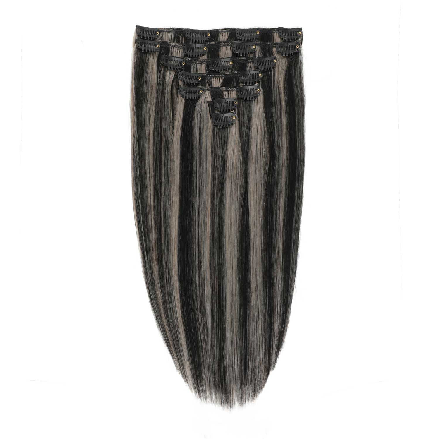 Clip In Hair Extensions #1B/Grey Salt and Pepper Mix 17"