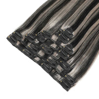 Clip In Hair Extensions #1B/Grey Salt and Pepper Mix 17"