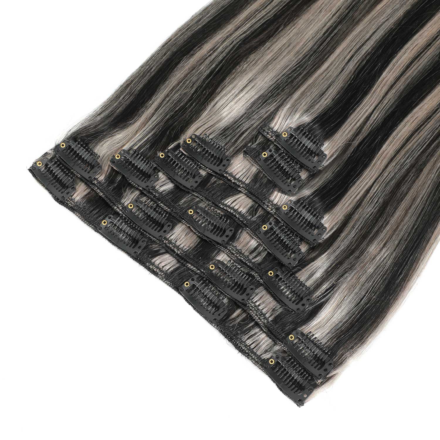 Clip In Hair Extensions #1B/Grey Salt and Pepper Mix 17"
