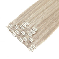 Clip In Hair Extensions 21" #18b/1001  Dark Ash and Pearl Blonde Mix