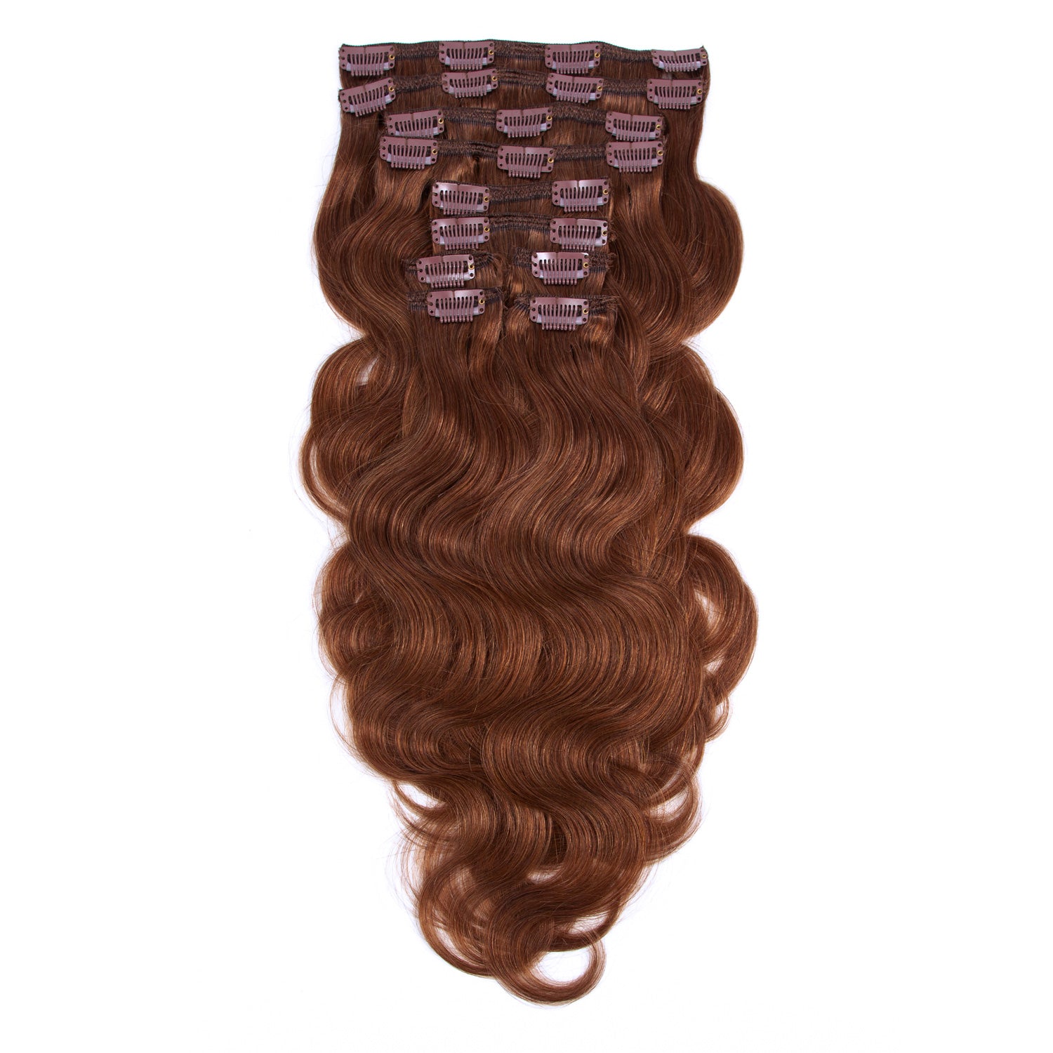 Clip In Wavy Human Hair Extensions #30 Medium Copper