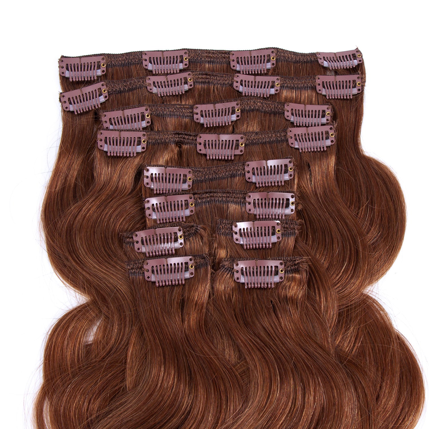 Clip In Wavy Human Hair Extensions #30 Medium Copper