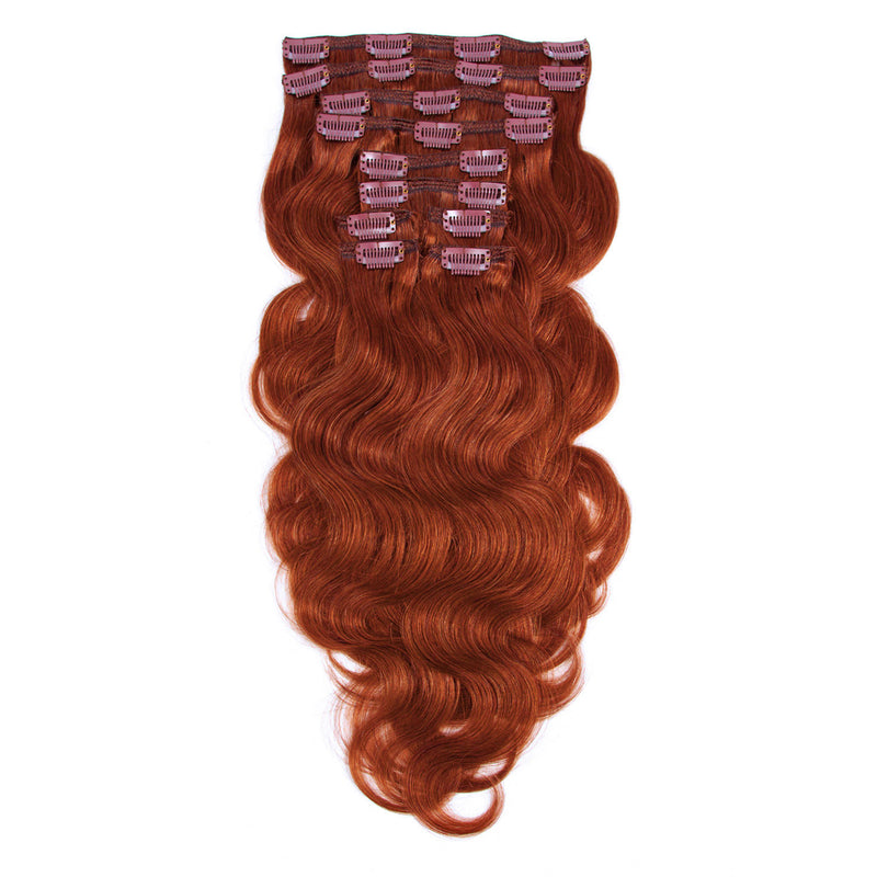 Clip In Wavy Human Hair Extensions #350 Copper