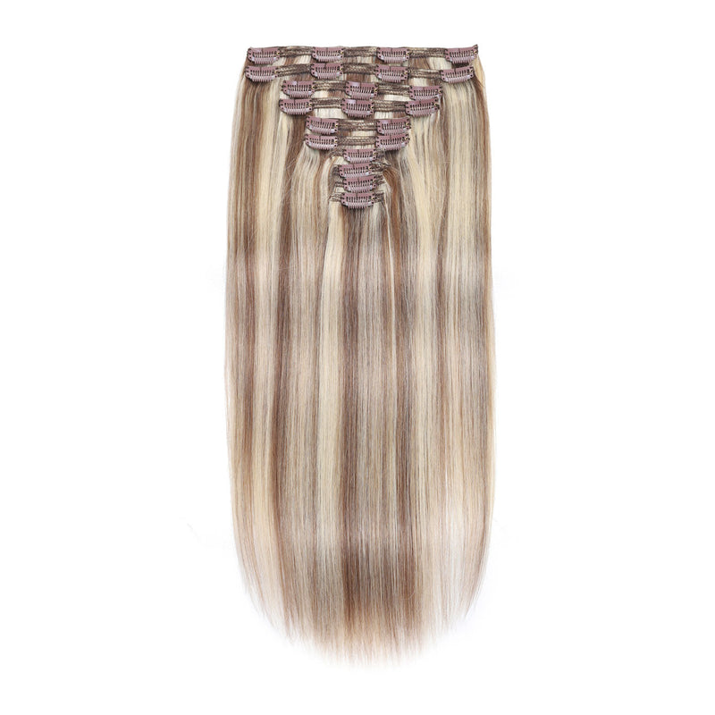 Clip In Hair Extensions 24" #8/60 Brown and Platinum Blonde Mix