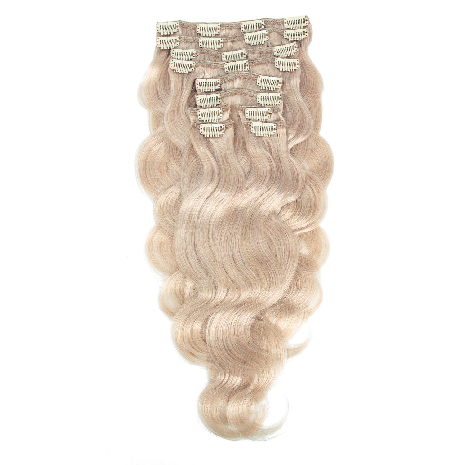 Clip In Wavy Human Hair Extensions #18a Ash Blonde 22"