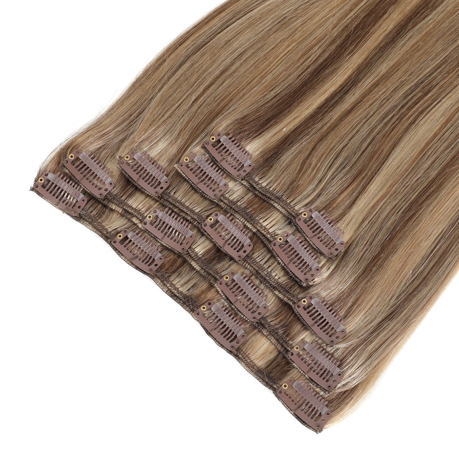 Clip In Hair Extensions #8/22 Cinnamon Brown and Sandy Blonde Mix 13"