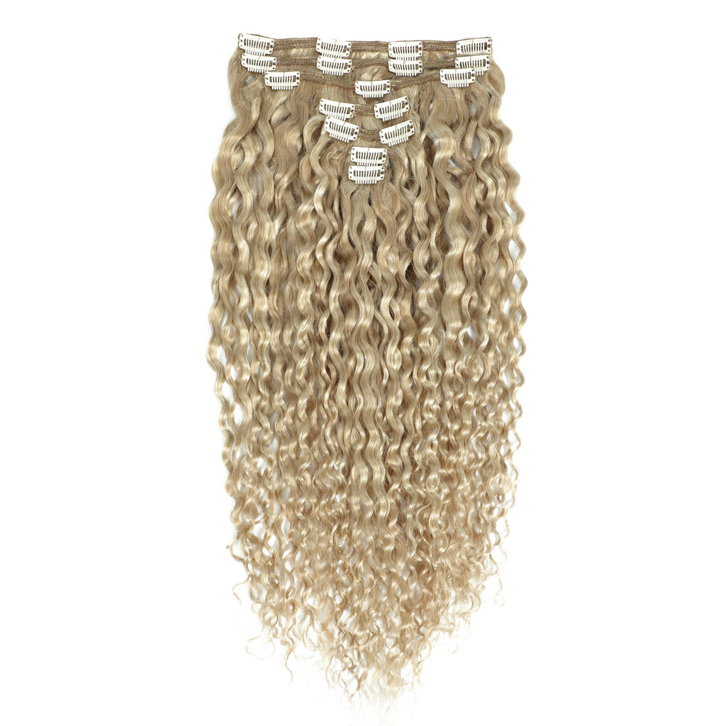 Curly Clip In Hair Extensions 3B #17/1001 Dark Ash and Pearl Blonde