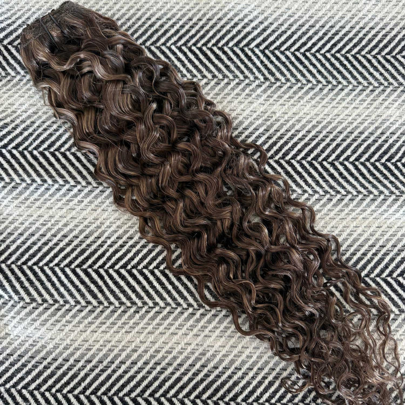 Curly Clip In Hair Extensions 3b #2c/8a Dark Chocolate and Ash Brown