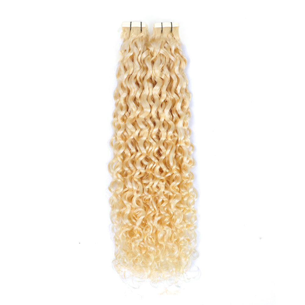 Curly Tape Hair Extensions 3b  #60 Platinum Blonde