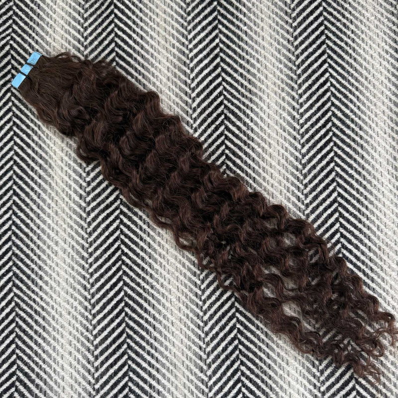 Tape Curly Hair Extensions #2 Dark Brown SALE 50 Grams 18"