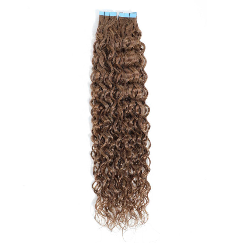 Curly Tape Hair Extensions in Medium Brown