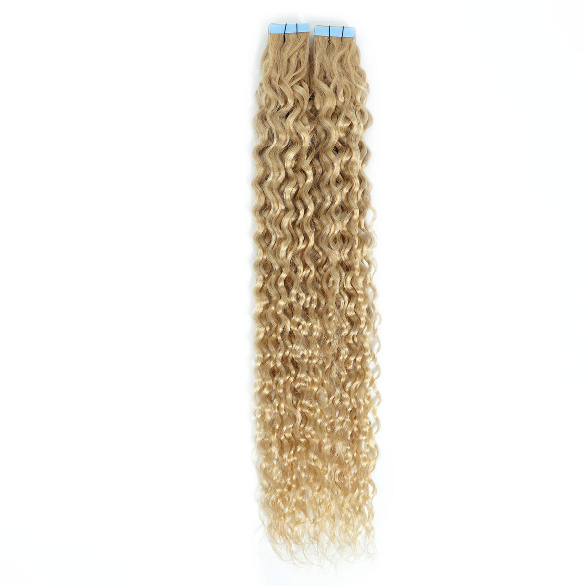 Curly Tape Human Hair Extensions Bronze Platinum Blonde