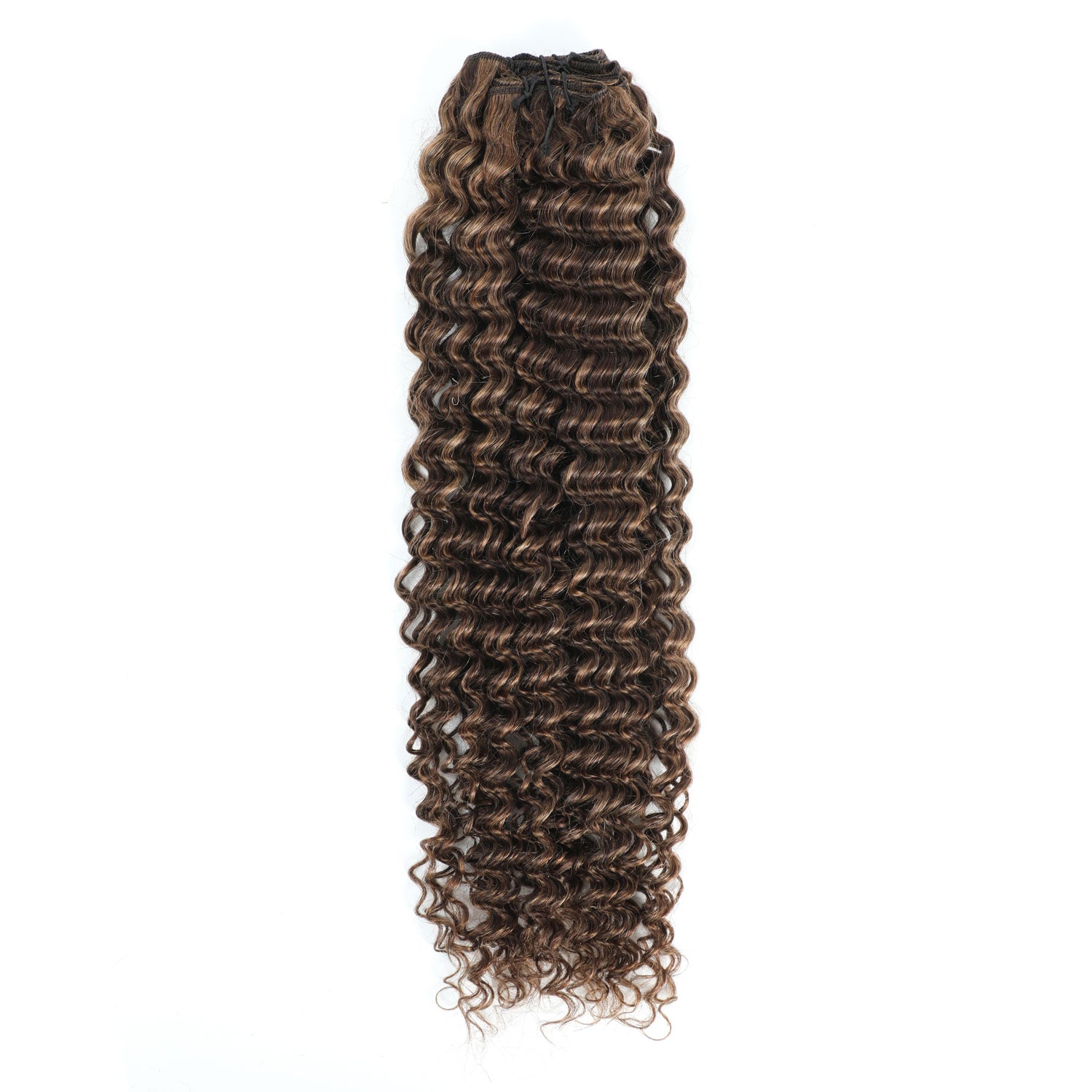 Weft Curly Hair Extensions 3C #2/10 Dark Brown and Caramel Highlights