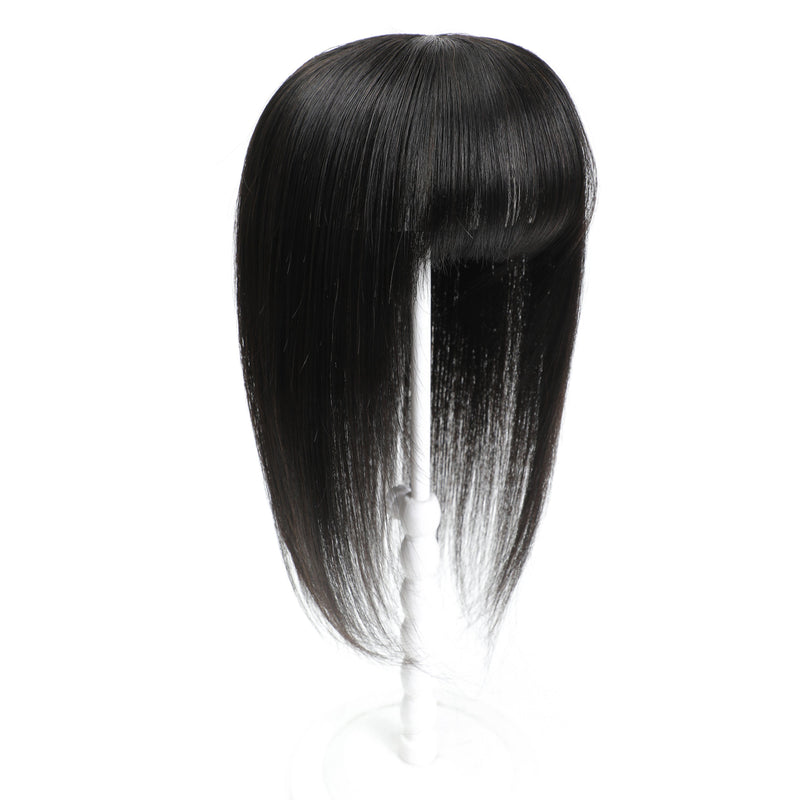 Human Hair Topper with Bangs #1b Natural Black