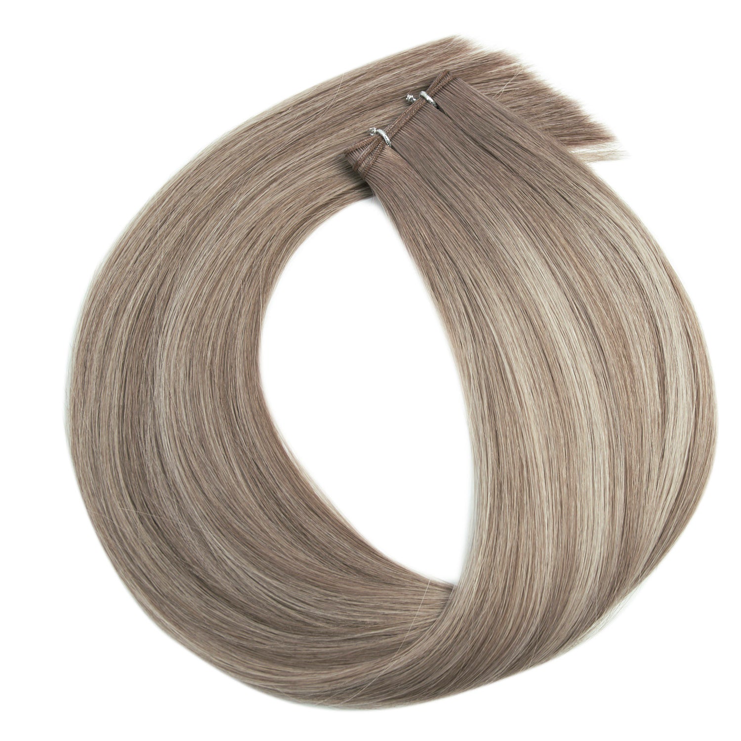 Double Drawn Genius Weft Hair Extensions #7a/7a/60 Cool Ash & Ice Blonde Balayage Virgin