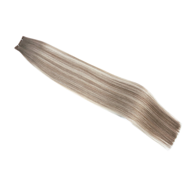 Double Drawn Genius Weft Hair Extensions #7a/7a/60 Cool Ash & Ice Blonde Balayage Virgin