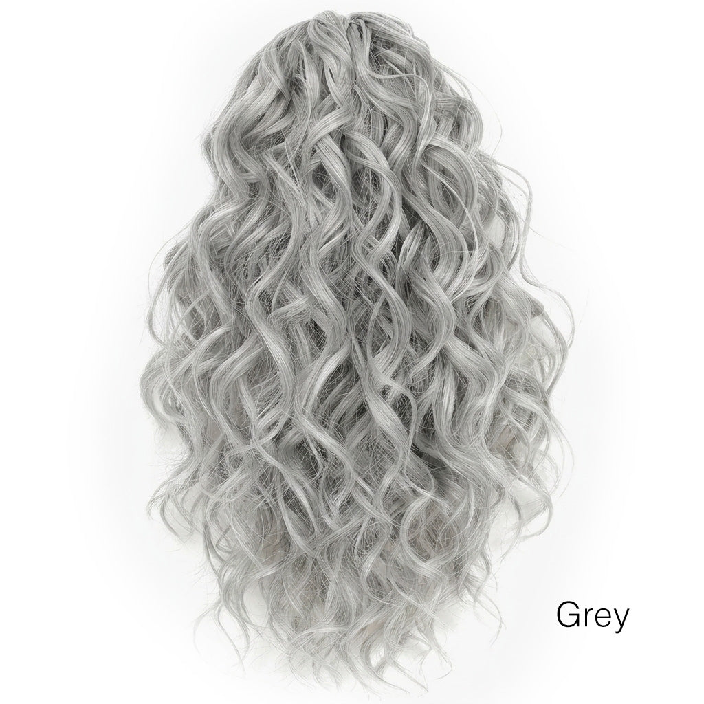 Gray hair extension with wavy texture on a white background