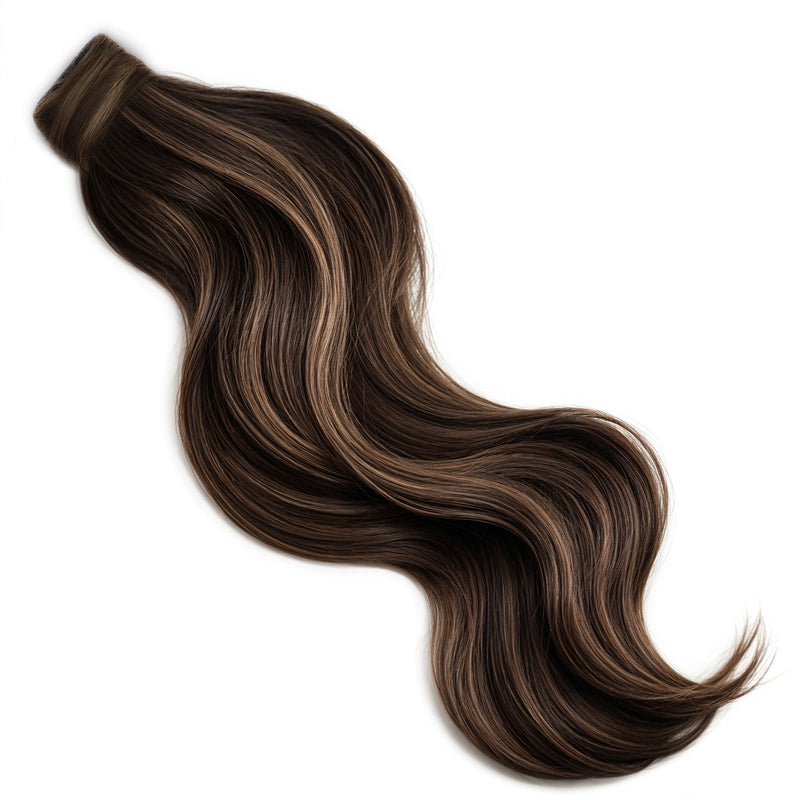 Ponytail Hair Extension #2/10 Dark Brown & Caramel Lowlights