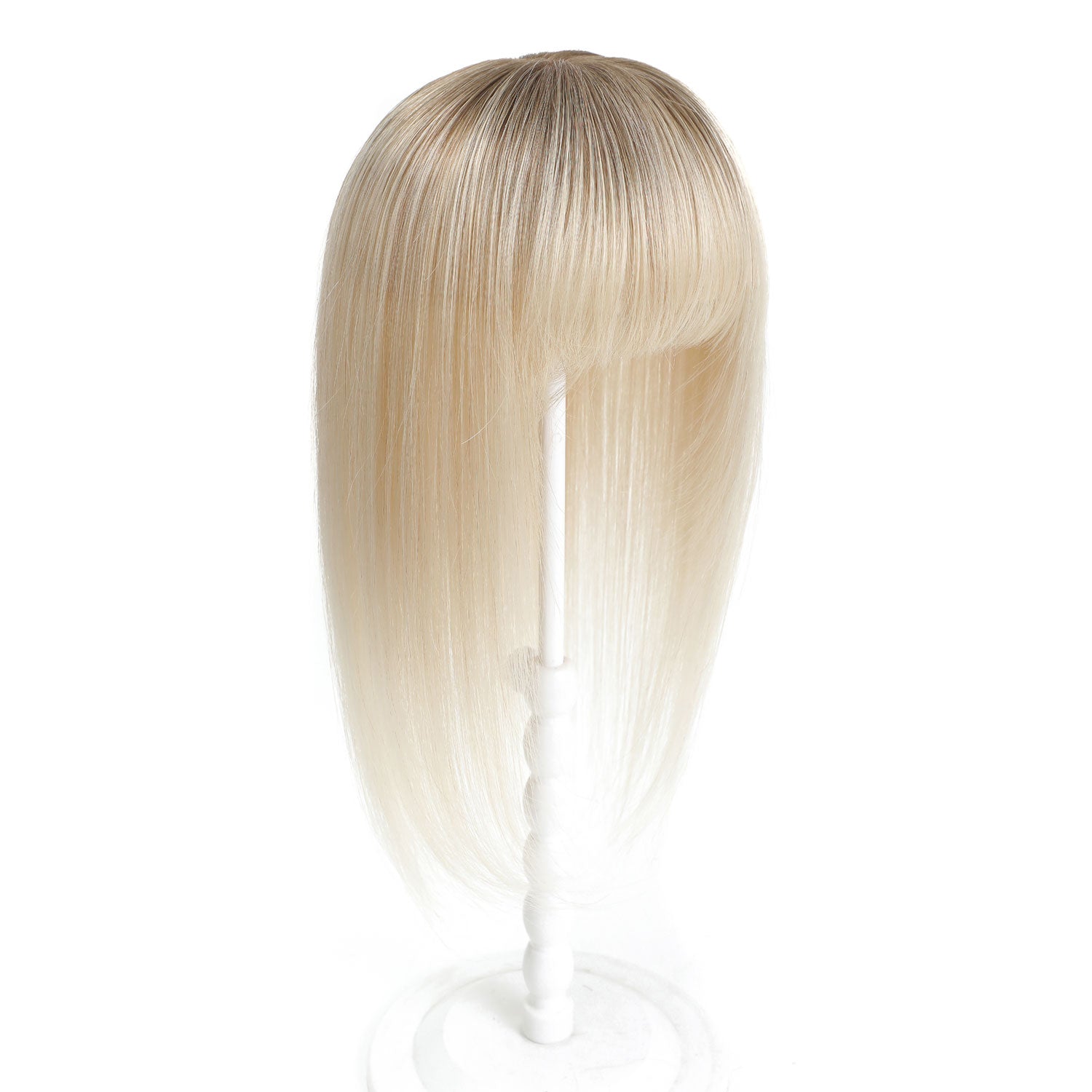 Blonde wig with bangs on a white background