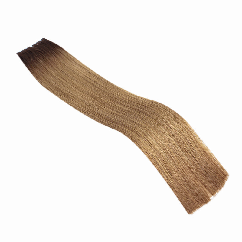 Double Drawn Invisible Tape Hair Extensions  #2T8B Dark Brown Caramel Blonde Ombre Virgin