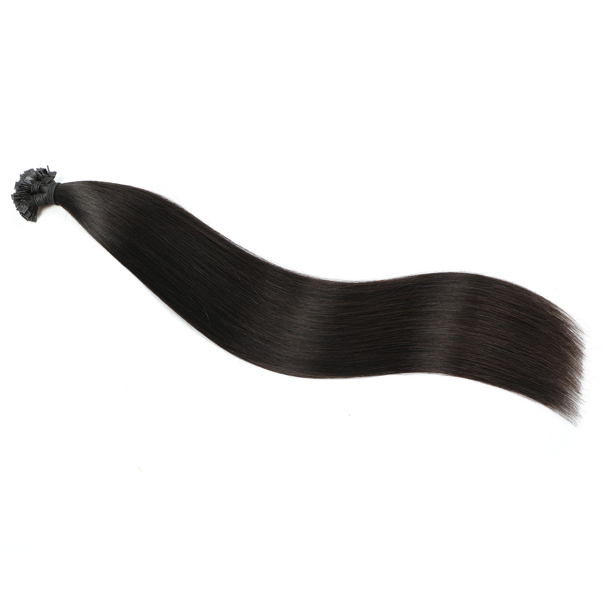 Close-up of Keratin Bond Hair Extensions in a mix of midnight brown shade, highlighting the seamless blend of colors.